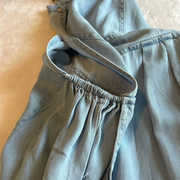 Blue Wide Leg Denim Overalls with Adjustable Straps - Picture 3 of 8